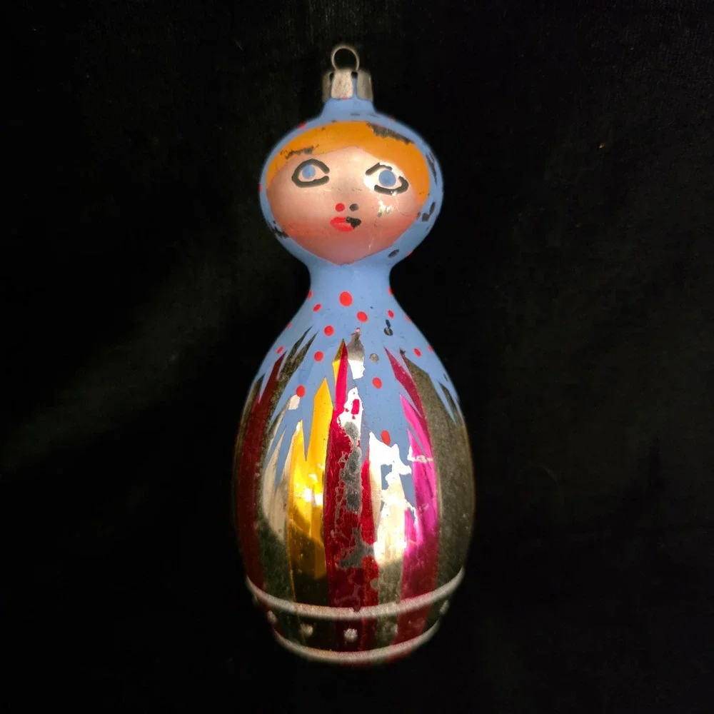VTG De Carlini ?? Polish ?? Matryoshka Doll Hand Blown Glass Christmas Ornament
